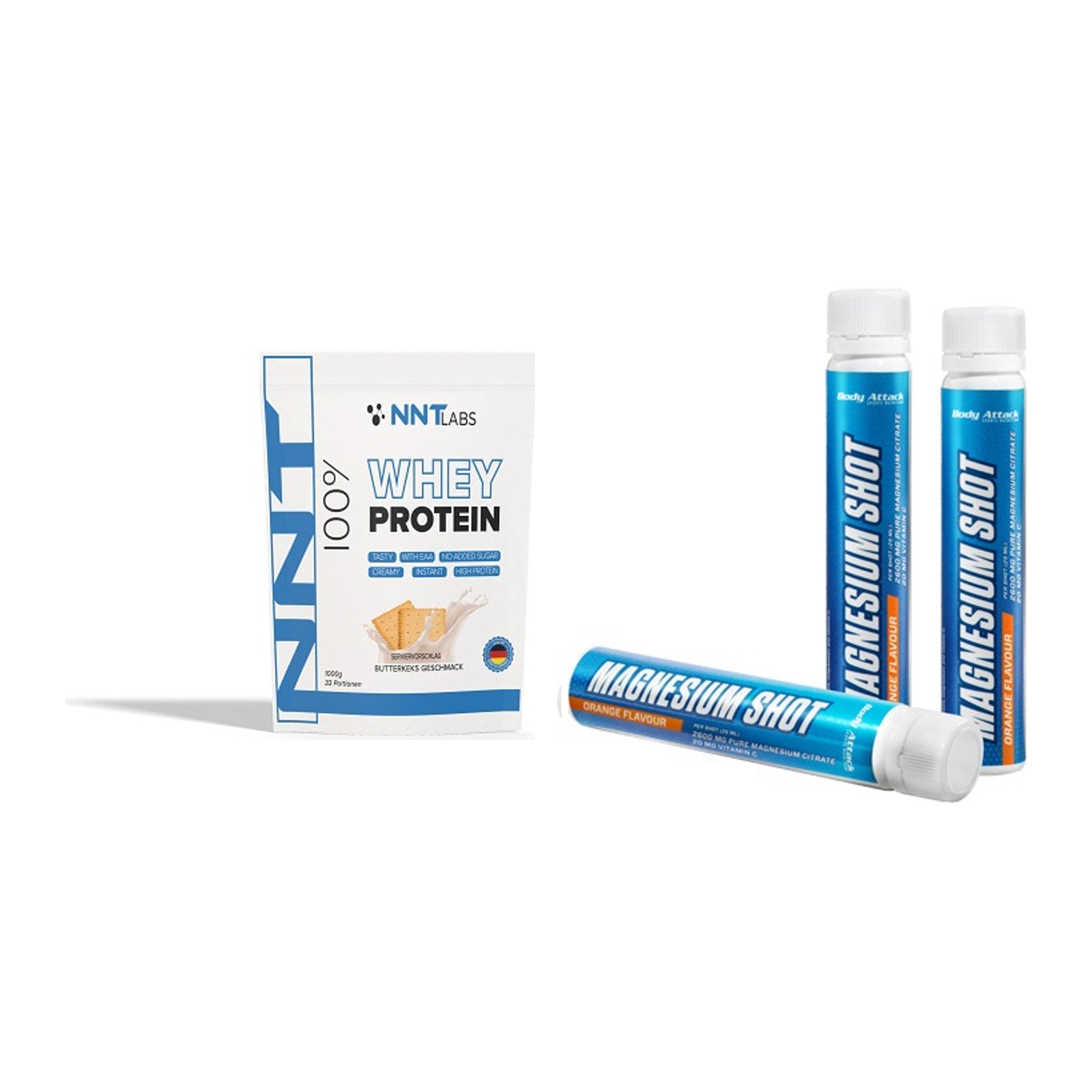 Basis-Set: NNT Whey + Body Attack Magnesium Shots – alle enthaltenen Artikel