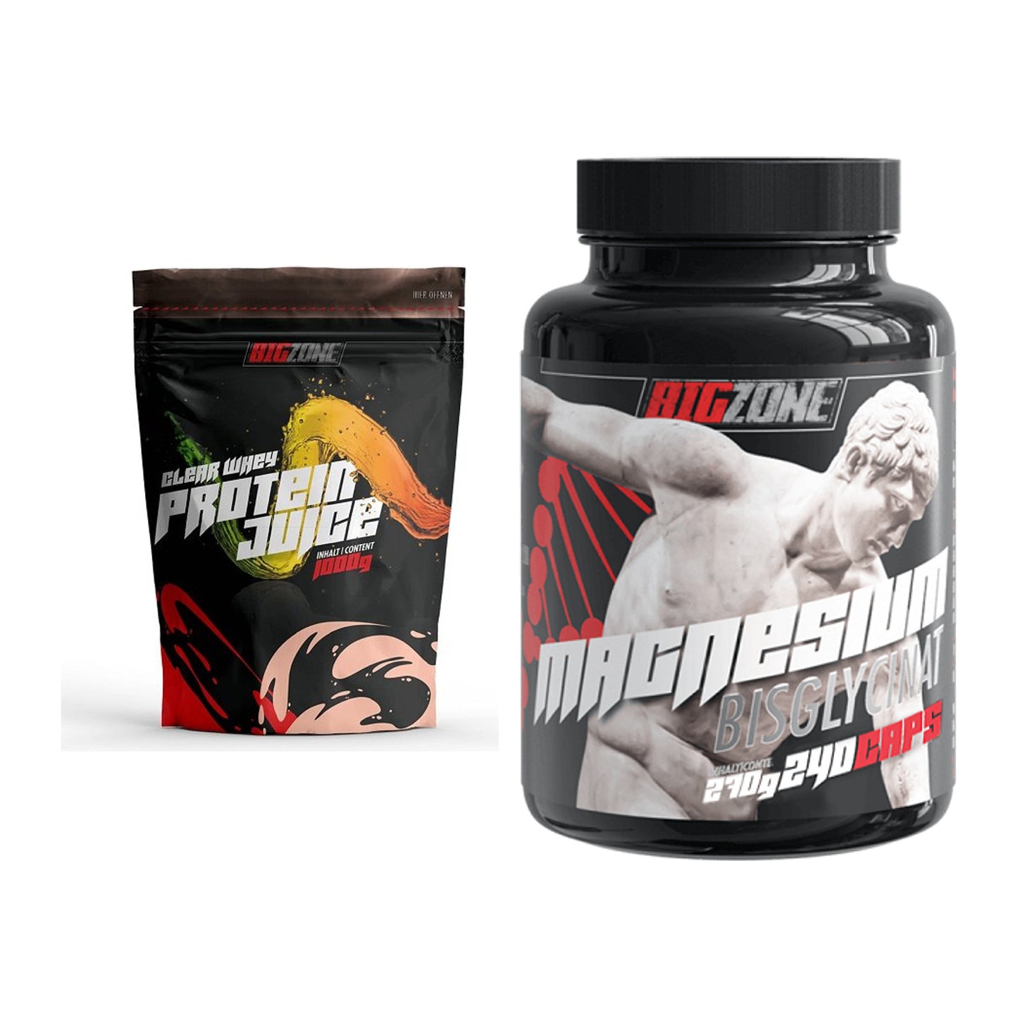 Basis-Set: Big Zone Clear Whey Protein + Big Zone Magnesium – alle enthaltenen Artikel