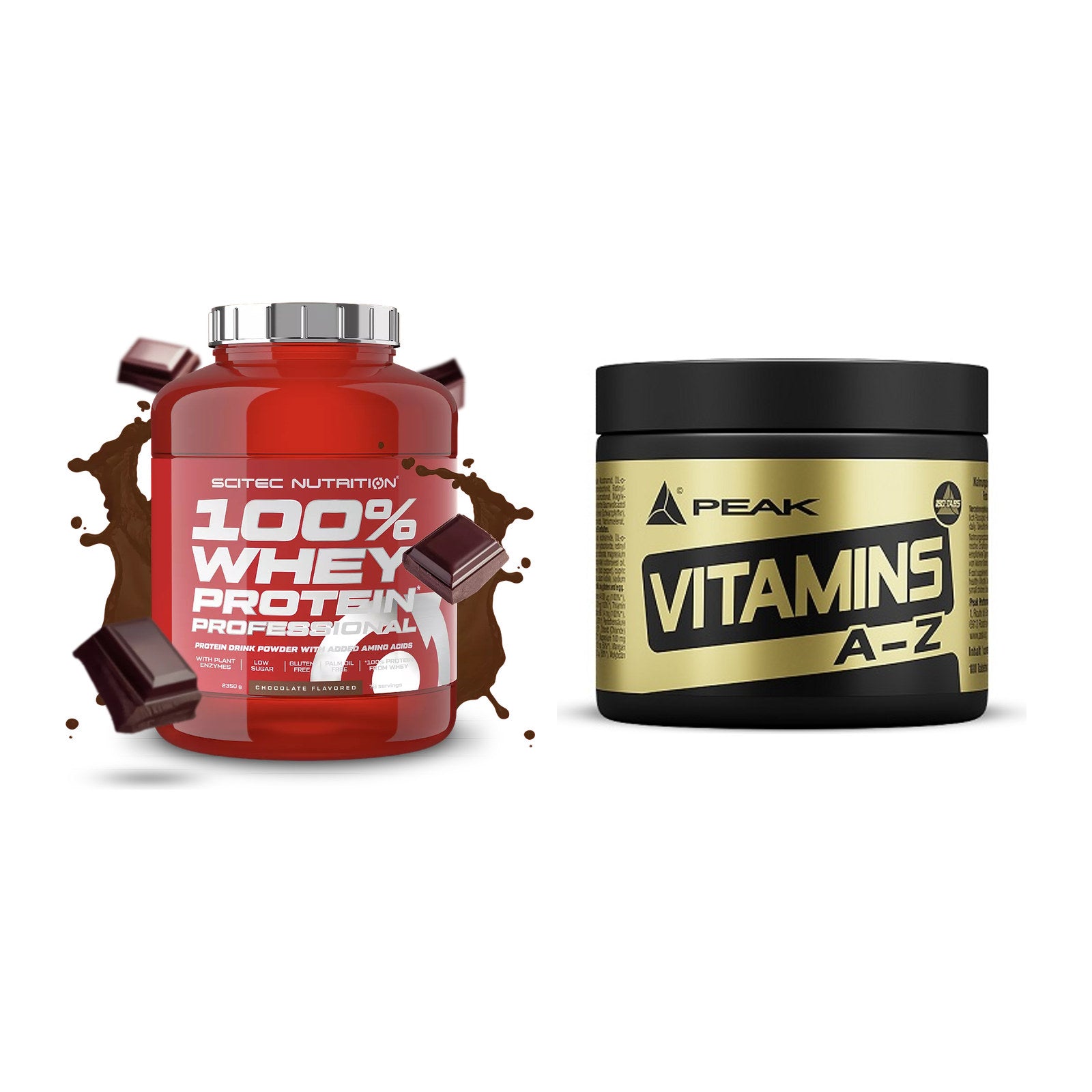 Basis-Set: Scitec 100% Whey Professional + Peak Vitamin A-Z 180 Tabl. – alle enthaltenen Artikel