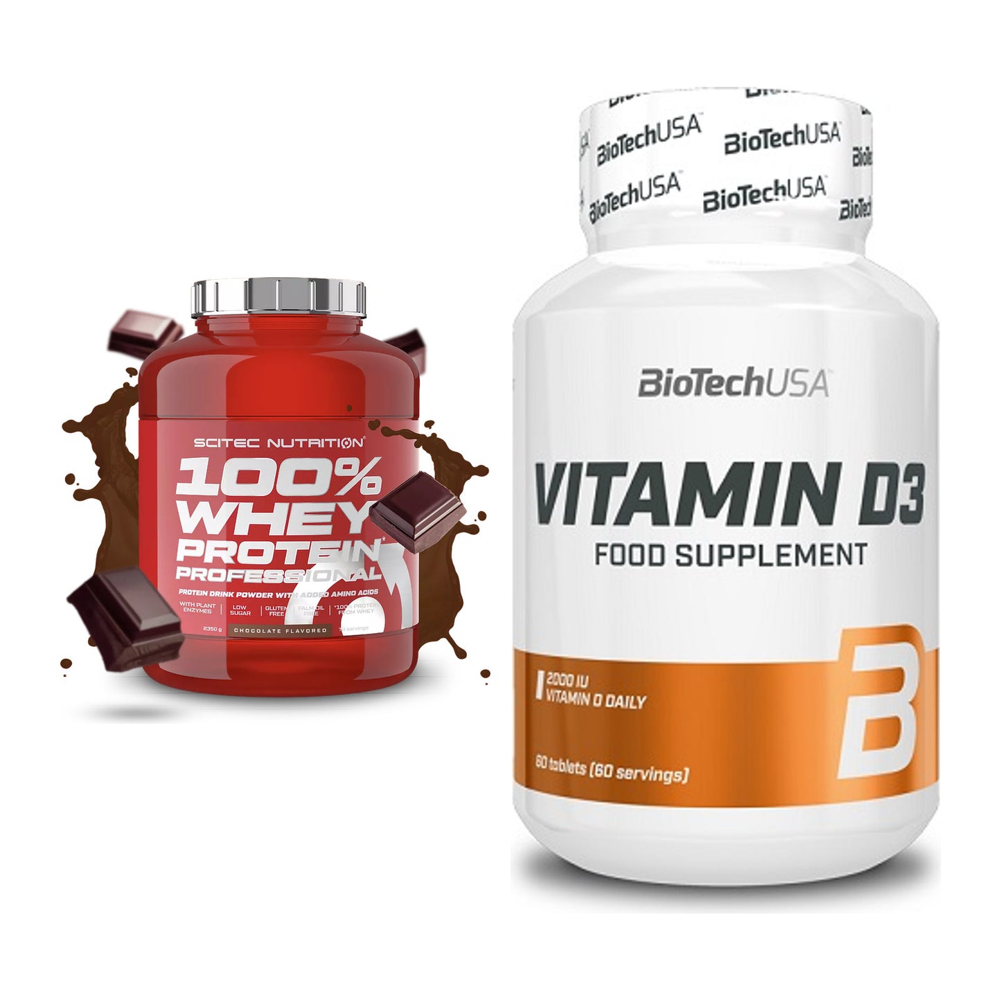 Basis-Set: Scitec 100% Whey Professional + BioTech Vitamin D3 – alle enthaltenen Artikel