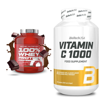 Basis-Set: Scitec 100% Whey + BioTech Vitamin C 1000 250 – alle enthaltenen Artikel