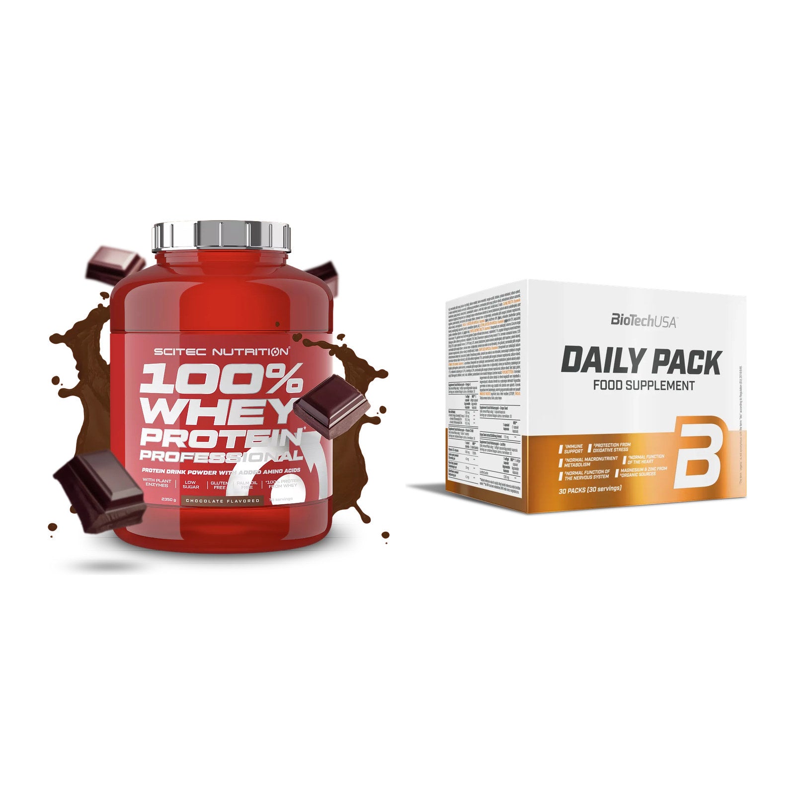 Basis-Set: Scitec 100% Whey + BioTech Daily Packs 30 Packs – alle enthaltenen Artikel
