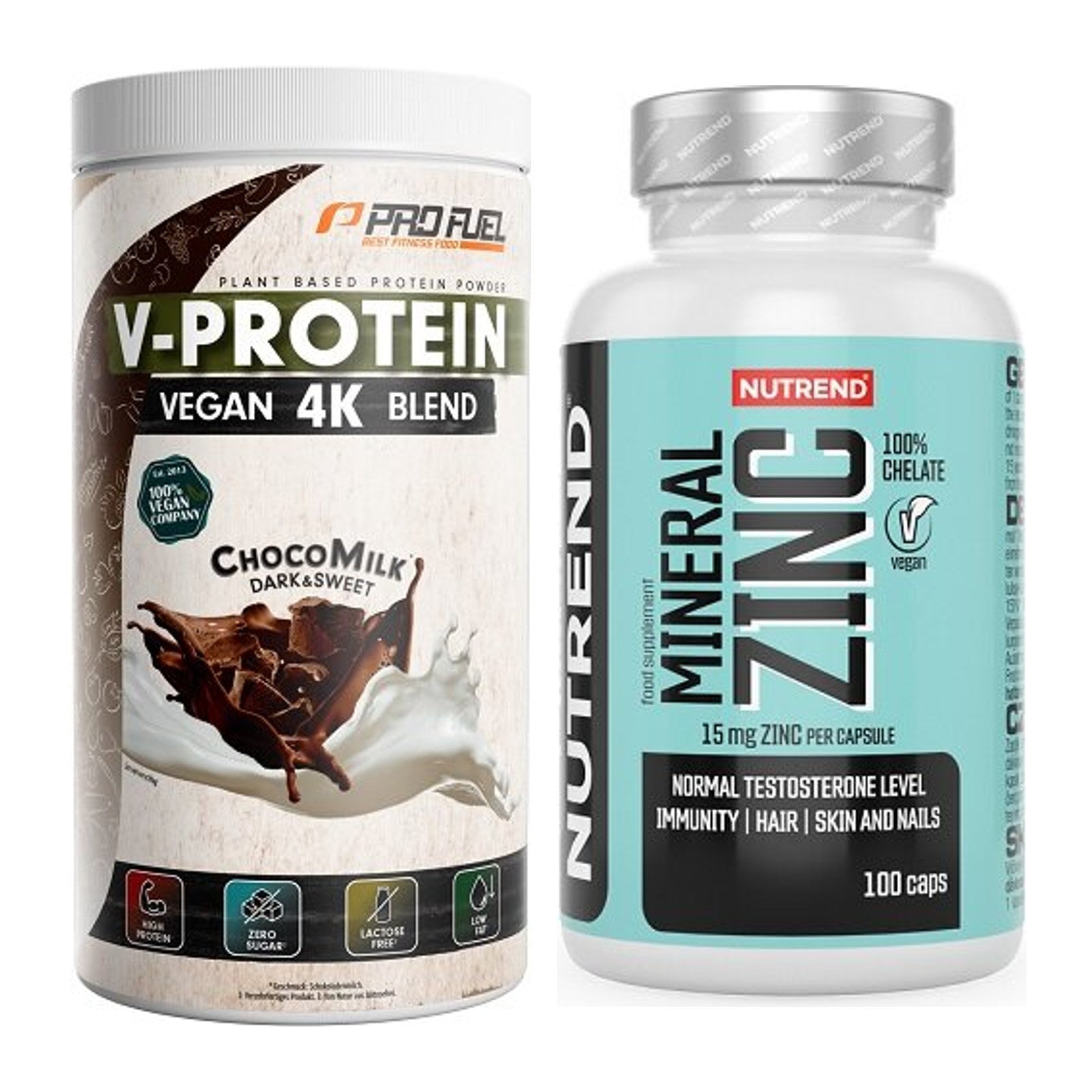 Basis-Set: ProFuel V-PROTEIN vegan 4K + Nutrend Zinc Chelate 15mg – alle enthaltenen Artikel