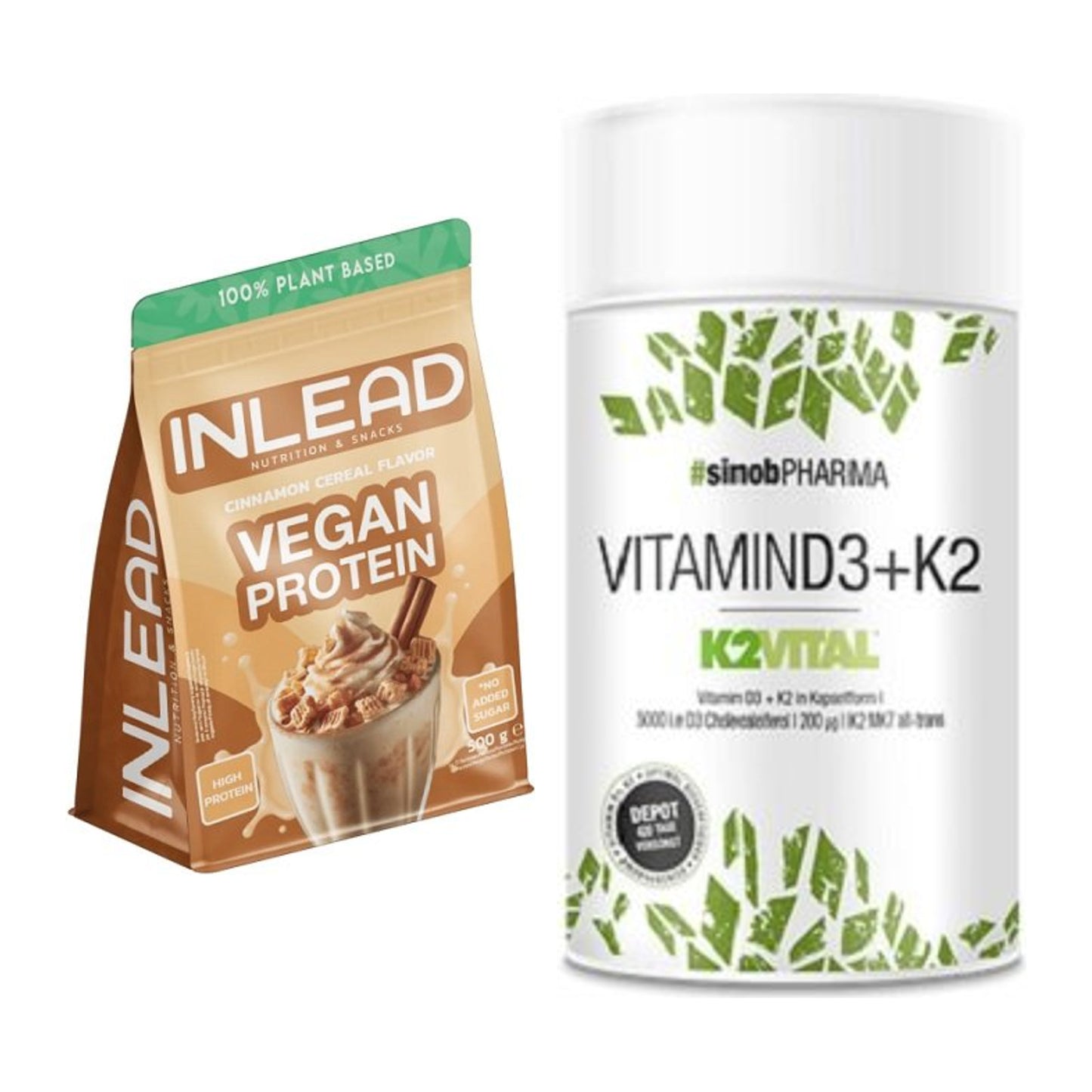 Basis-Set: INLEAD Vegan Protein + Sinob Vitamin D3 + K2 – alle enthaltenen Artikel