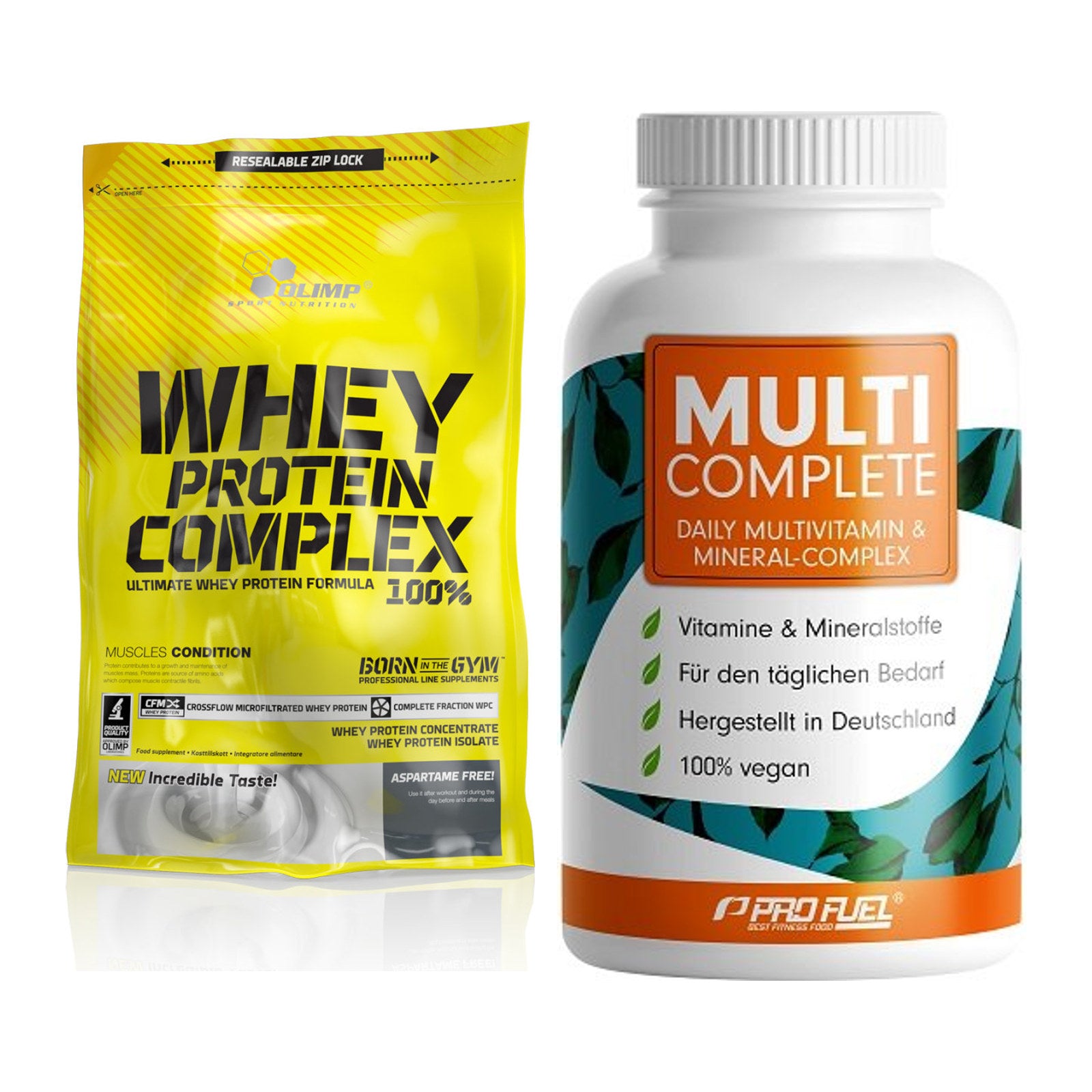 Basis-Set: Olimp Whey Protein Complex 100% + ProFuel MULTI COMPLETE – alle enthaltenen Artikel