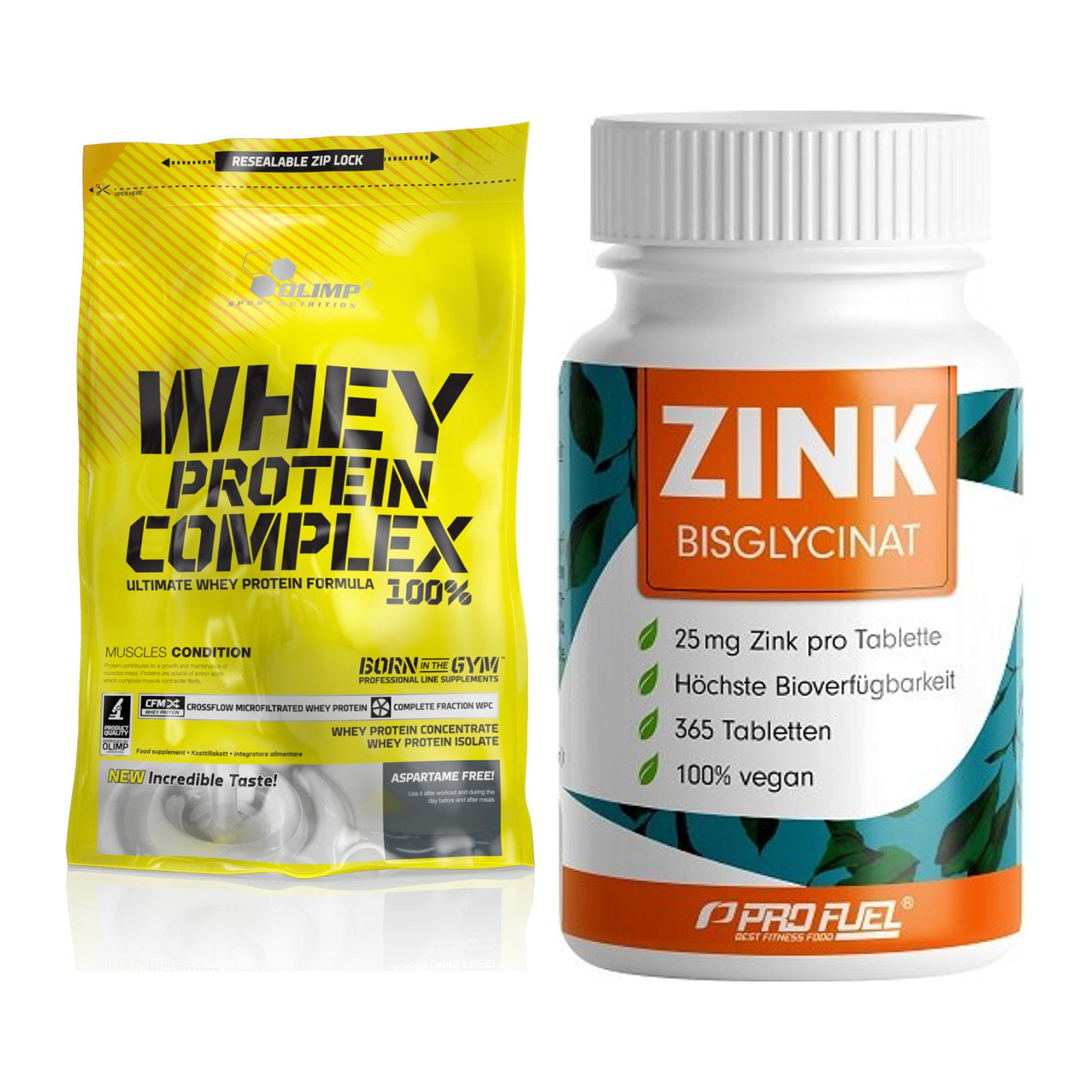Basis-Set: Olimp Whey Protein Complex 100% + ProFuel Zink Bisclycinat – alle enthaltenen Artikel