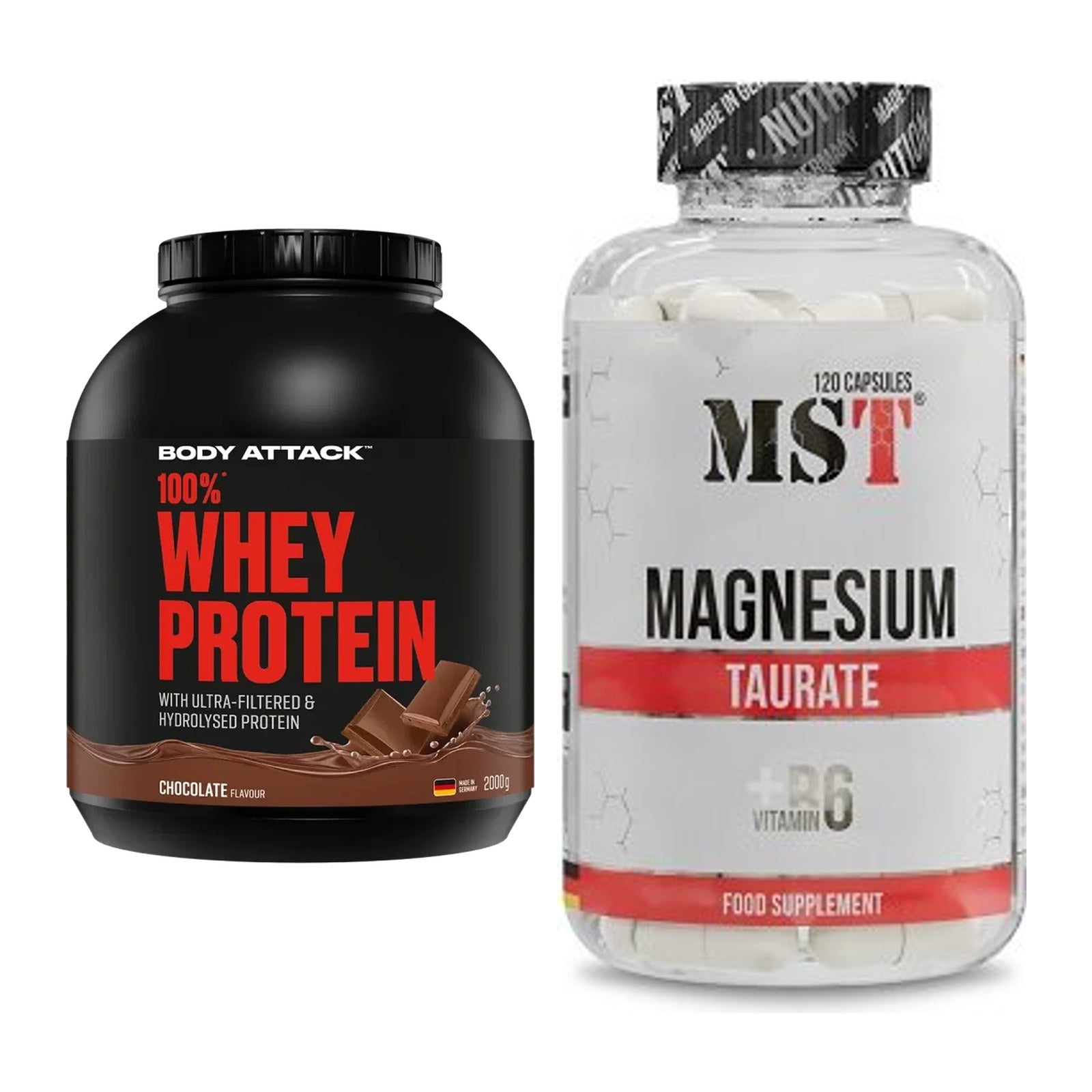 Basis-Set: Body Attack 100% Whey Protein + MST Magnesium Taurat – alle enthaltenen Artikel