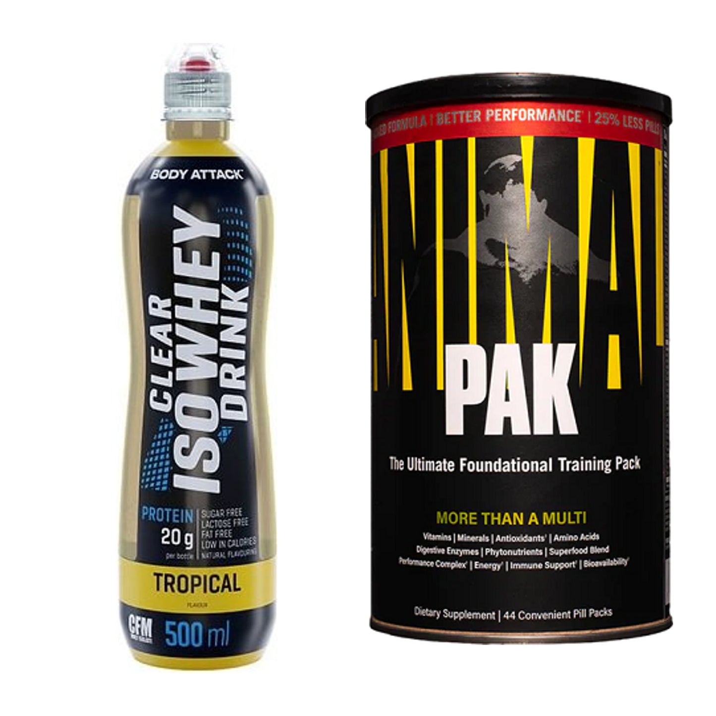 Basis-Set: Body Attack Clear Iso Whey + Universal Animal Pak 44 – alle enthaltenen Artikel