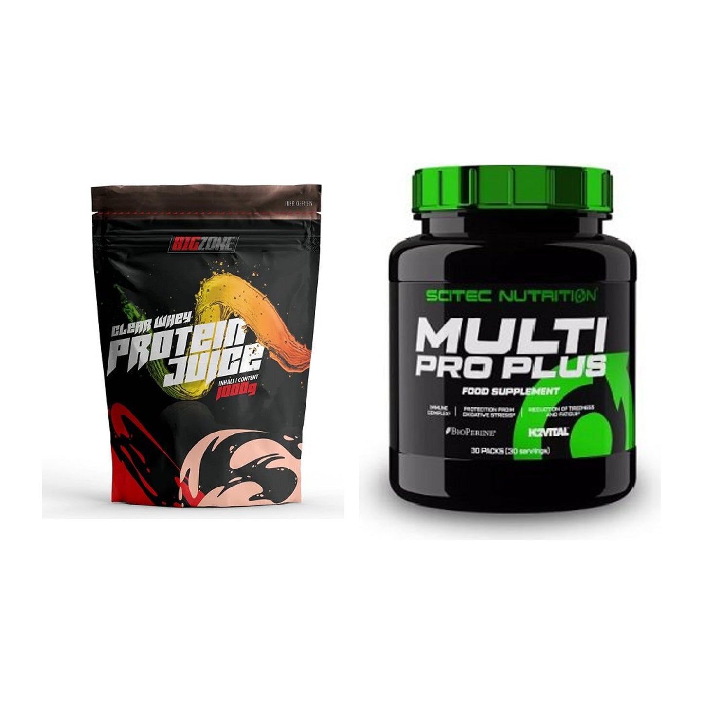Basis-Set: Big Zone Clear Whey Protein + Scitec Multi Pro Plus 30 – alle enthaltenen Artikel