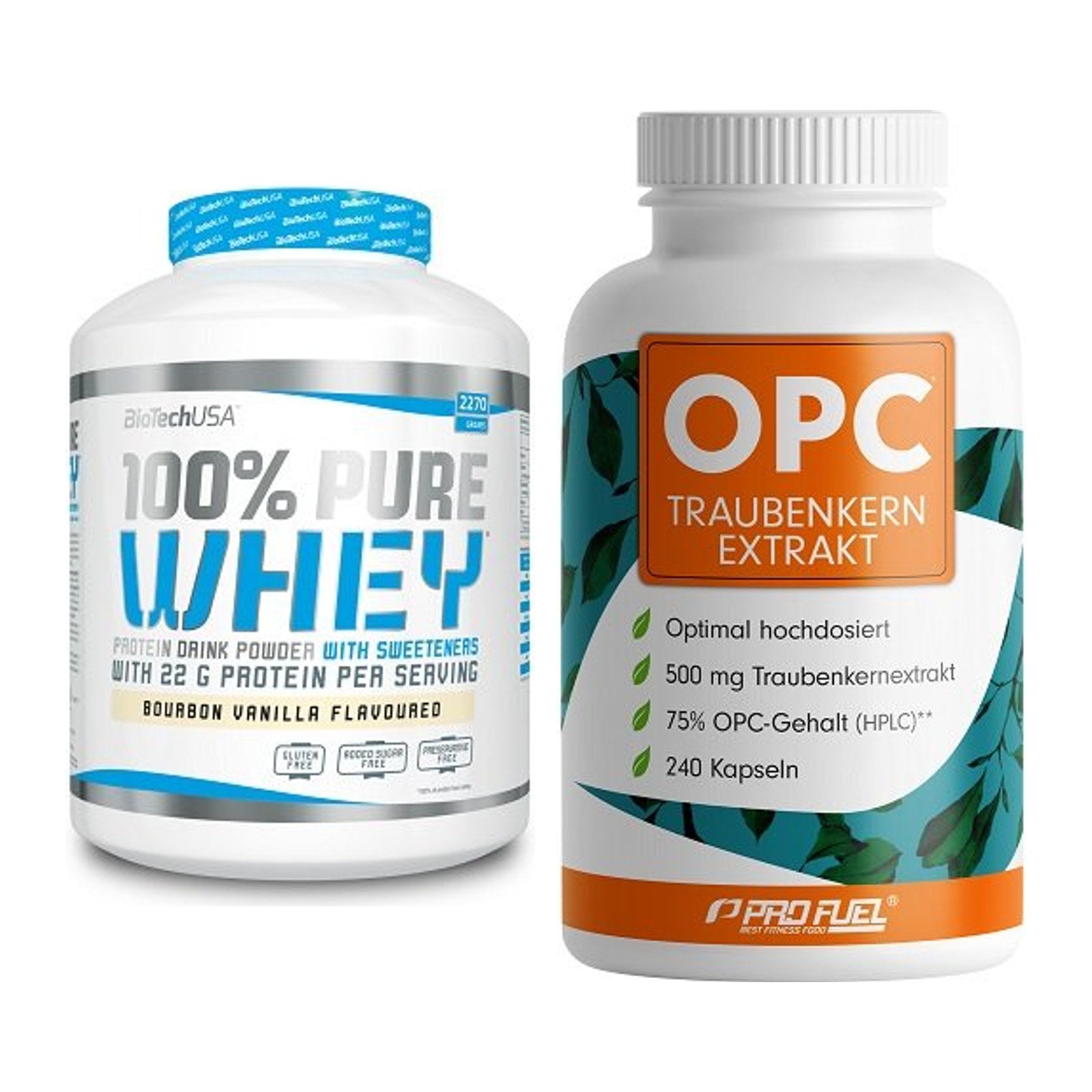 Basis-Set: BioTech 100% Pure Whey + ProFuel OPC Traubenkernextrakt – alle enthaltenen Artikel