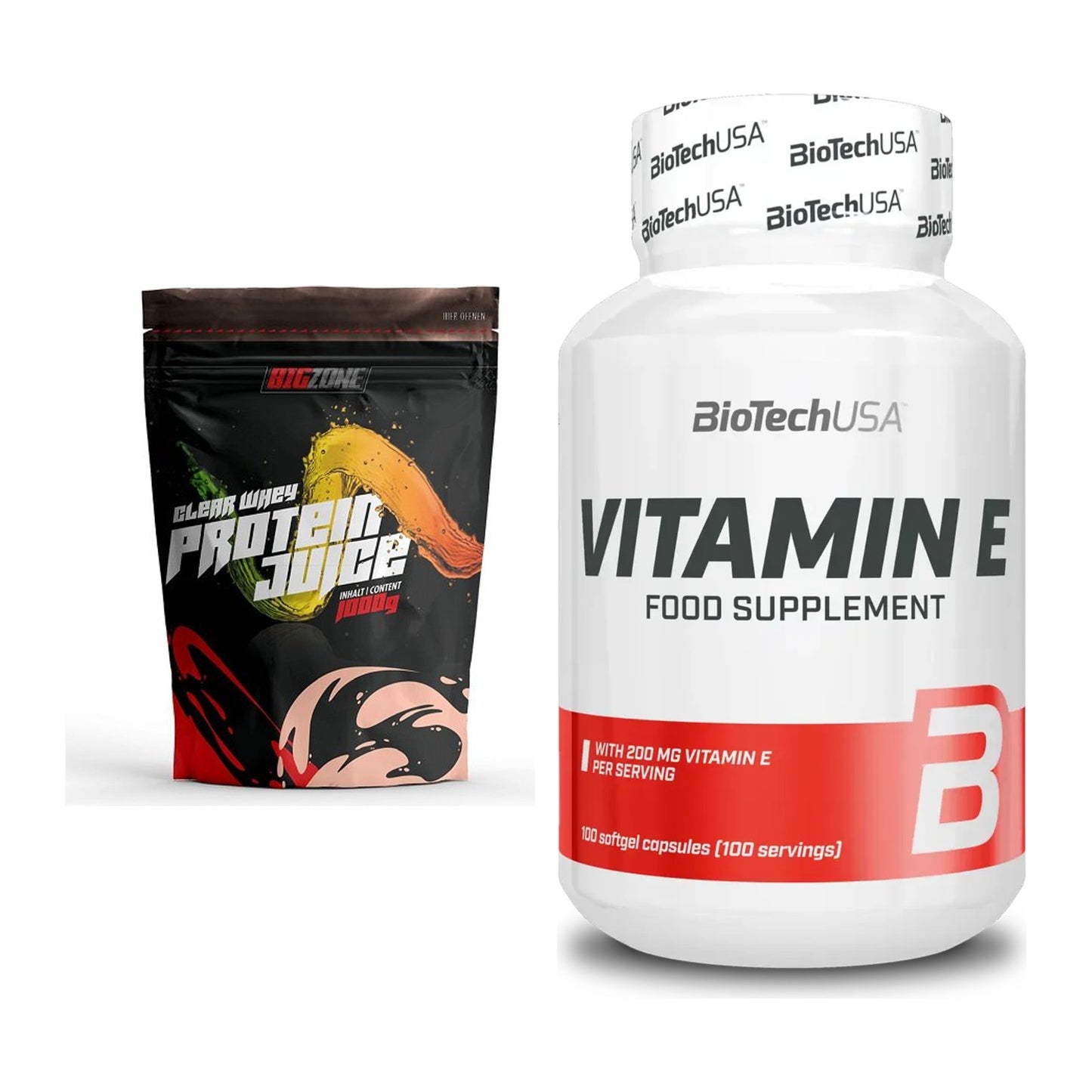 Basis-Set: Big Zone Clear Whey Protein + BioTech Vitamin E 100 – alle enthaltenen Artikel