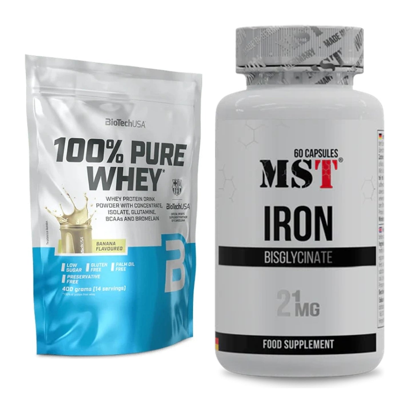Basis-Set: BioTech 100% Pure Whey + MST Iron Bisglycinate – alle enthaltenen Artikel