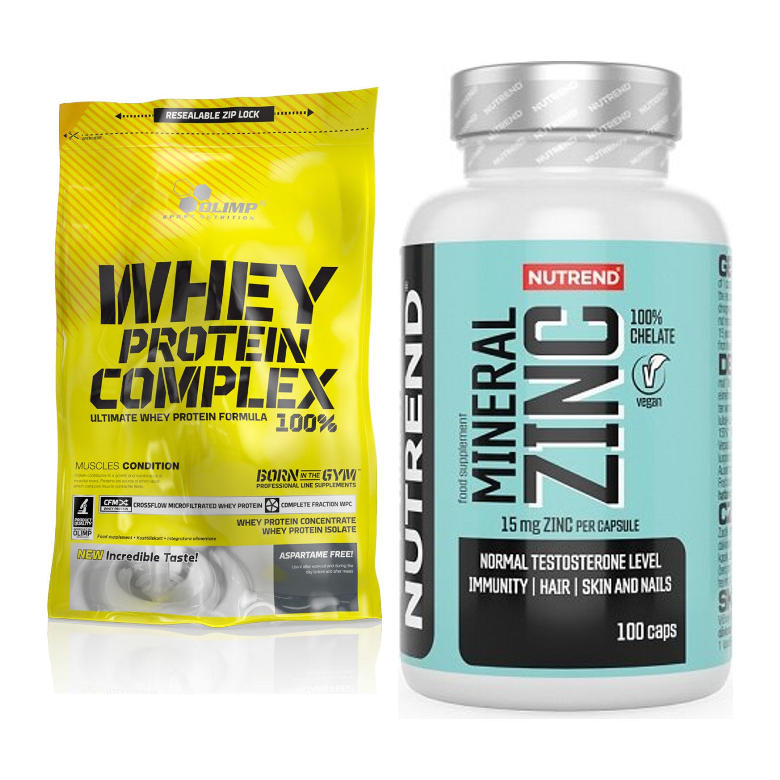 Basis-Set: Olimp Whey Protein Complex 100% + Nutrend Zinc Chelate 15mg – alle enthaltenen Artikel