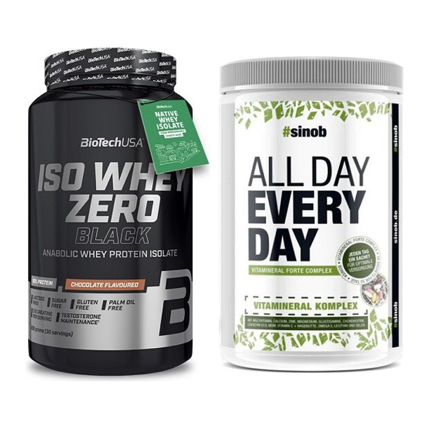 Basis-Set: BioTech Iso Whey Zero Black + Sinob All Day Every Day 30 – alle enthaltenen Artikel