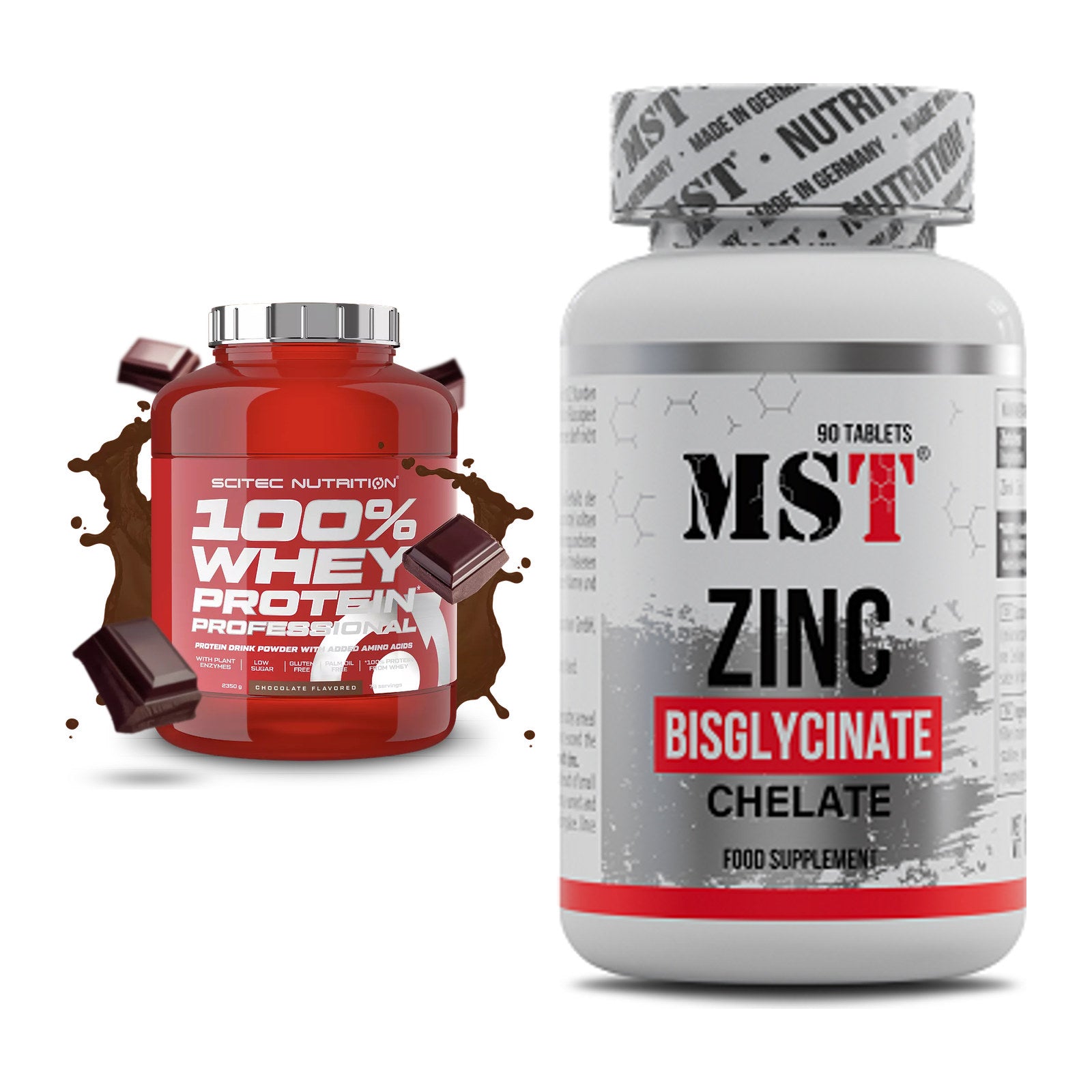 Basis-Set: Scitec 100% Whey + MST Zinc Chelate – alle enthaltenen Artikel
