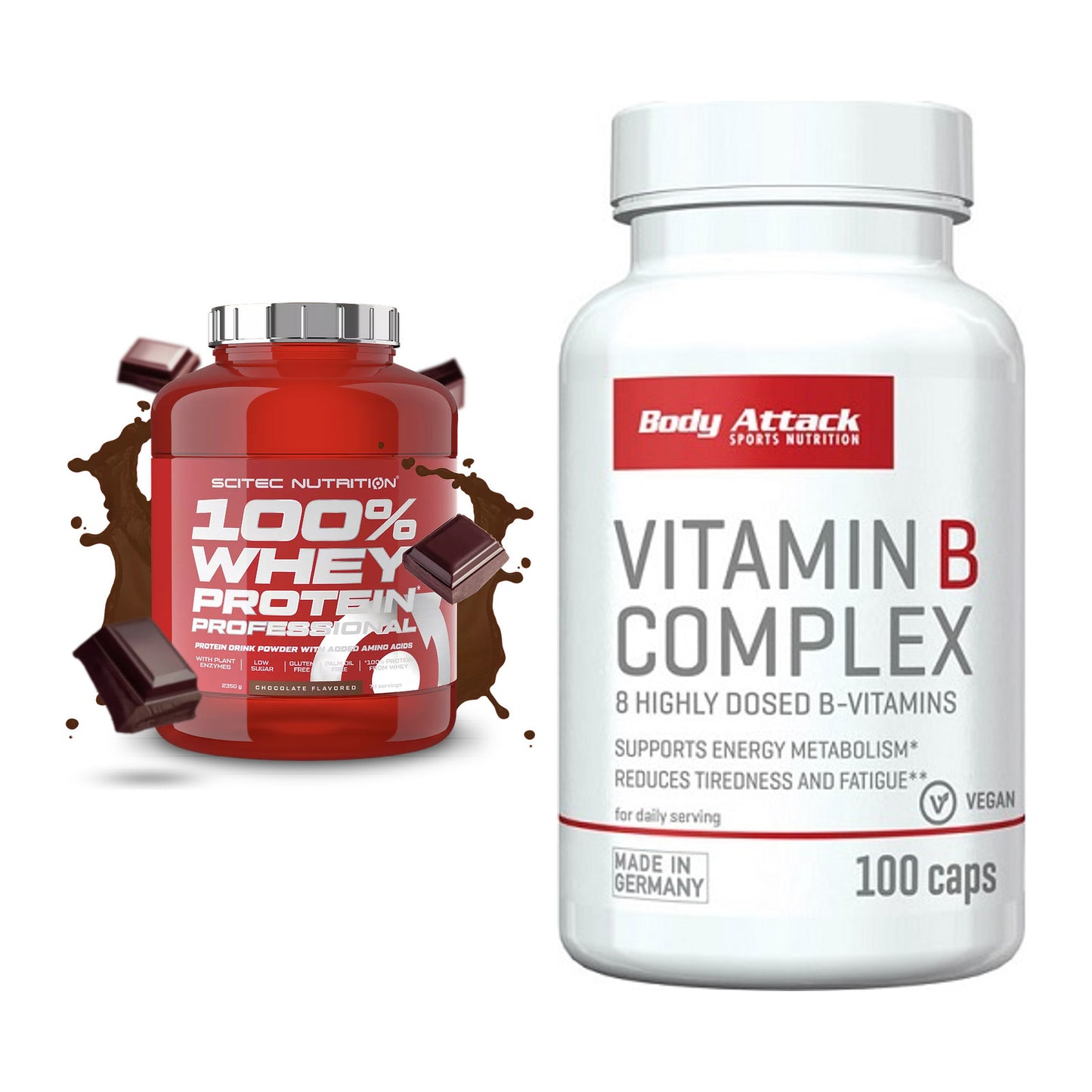 Basis-Set: Scitec 100% Whey + Body Attack Vitamin – alle enthaltenen Artikel
