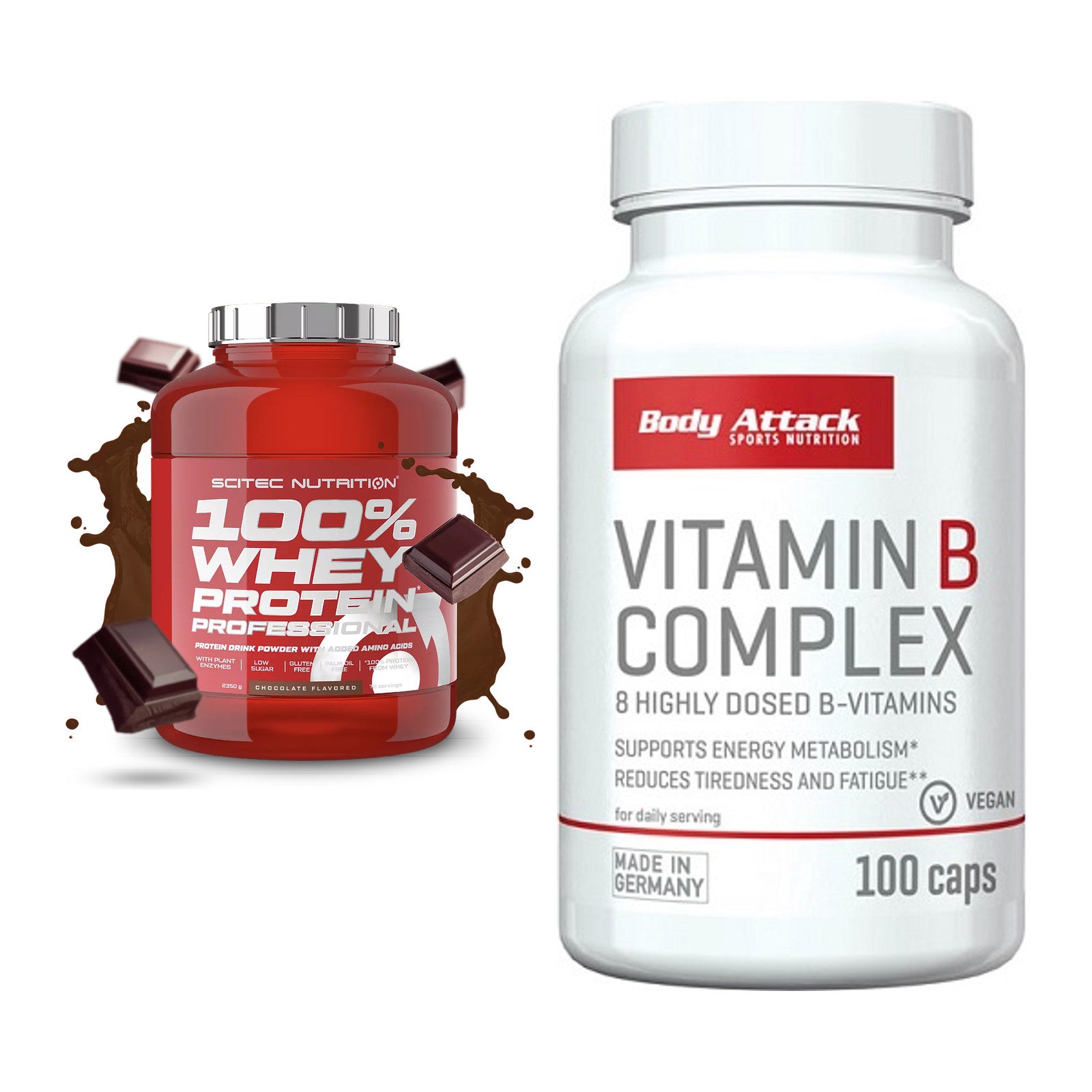 Basis-Set: Scitec 100% Whey + Body Attack Vitamin – alle enthaltenen Artikel