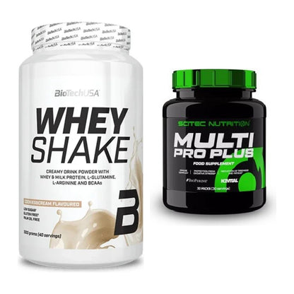 Basis-Set: BioTech Whey Shake + Scitec Multi Pro Plus 30 Packs – alle enthaltenen Artikel