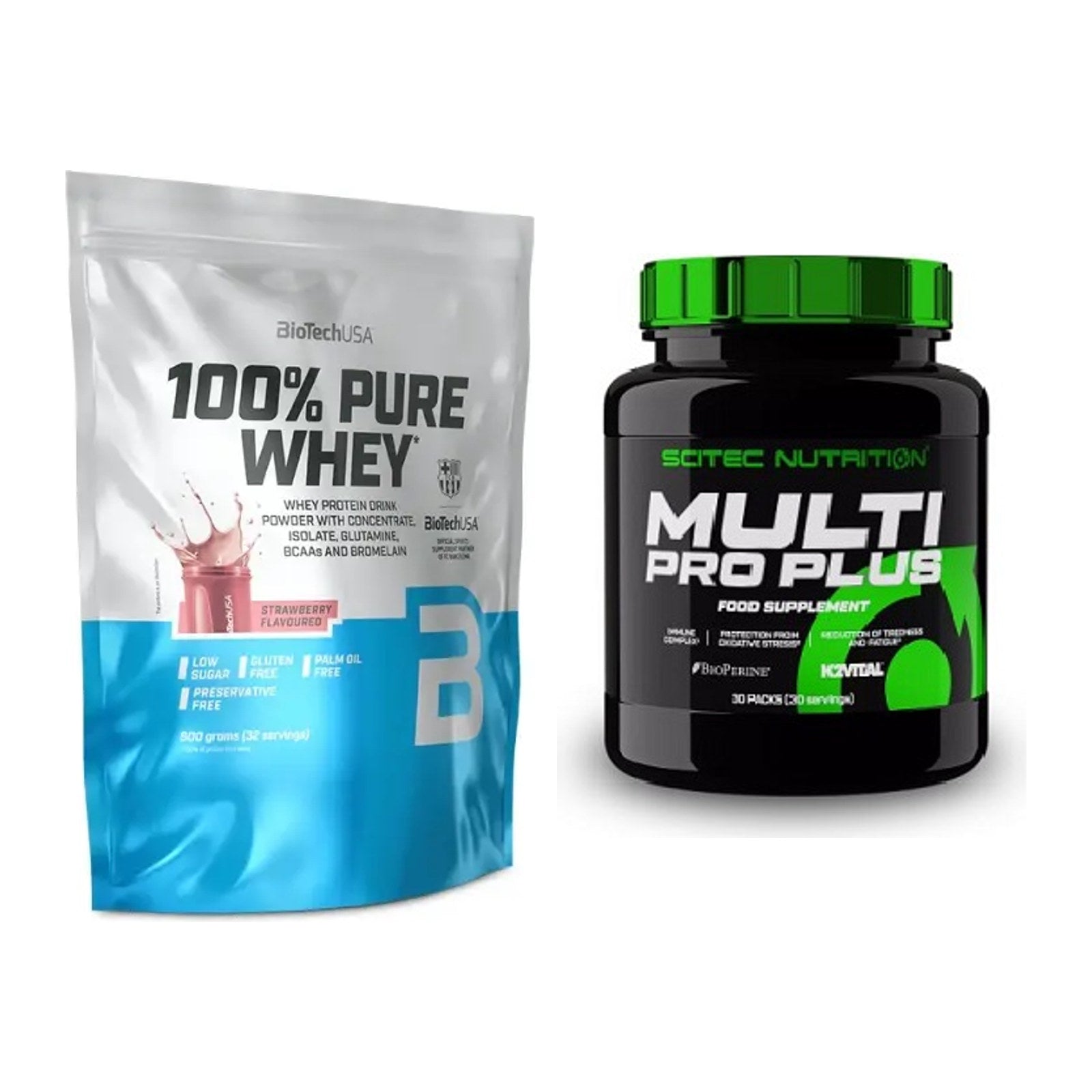Basis-Set: BioTech 100% Pure Whey + Scitec Multi Pro Plus 30 Packs – alle enthaltenen Artikel