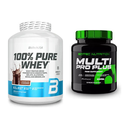 Basis-Set: BioTech 100% Pure Whey + Scitec Multi Pro Plus 30 Packs – alle enthaltenen Artikel