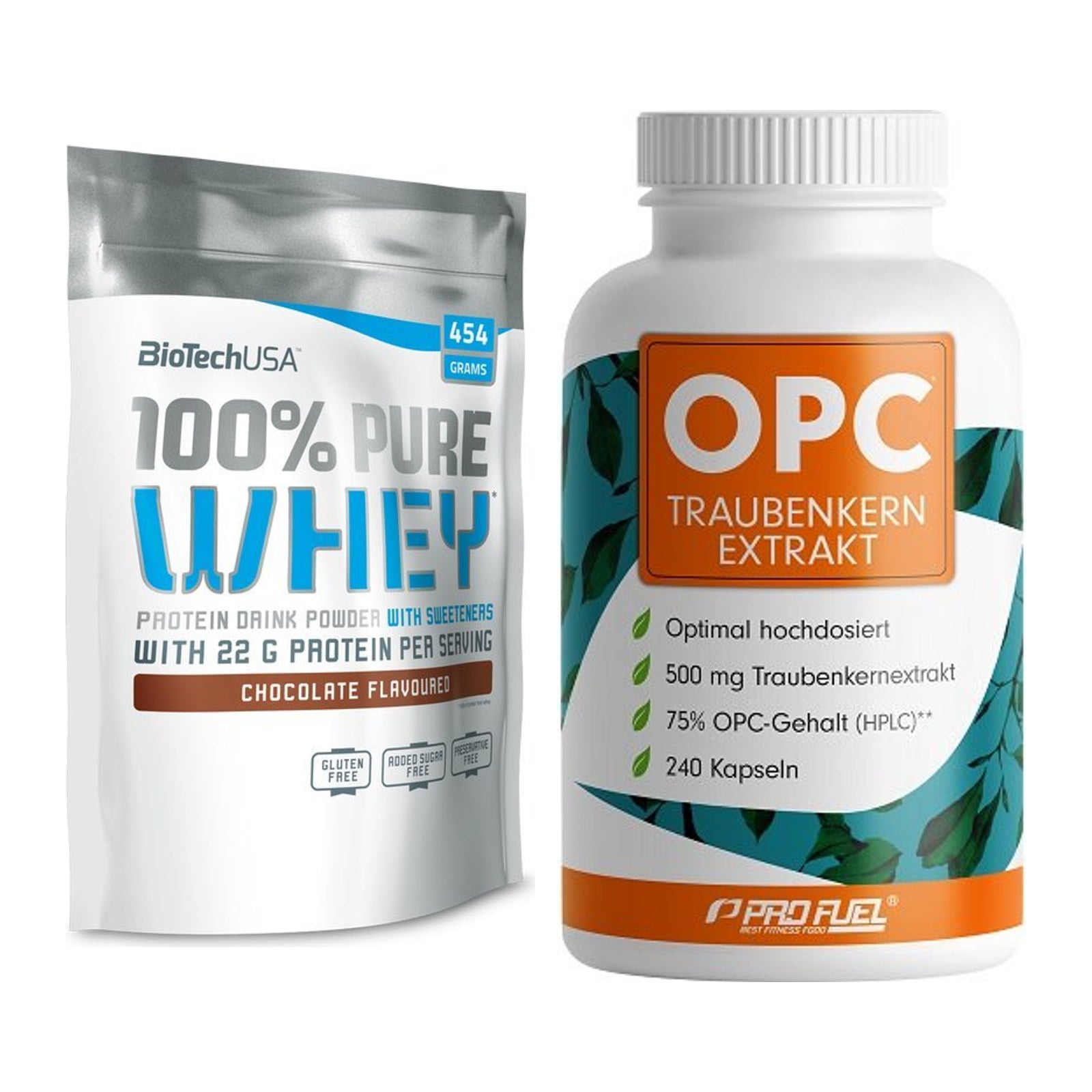 Basis-Set: BioTech 100% Pure Whey + ProFuel OPC Traubenkernextrakt – alle enthaltenen Artikel