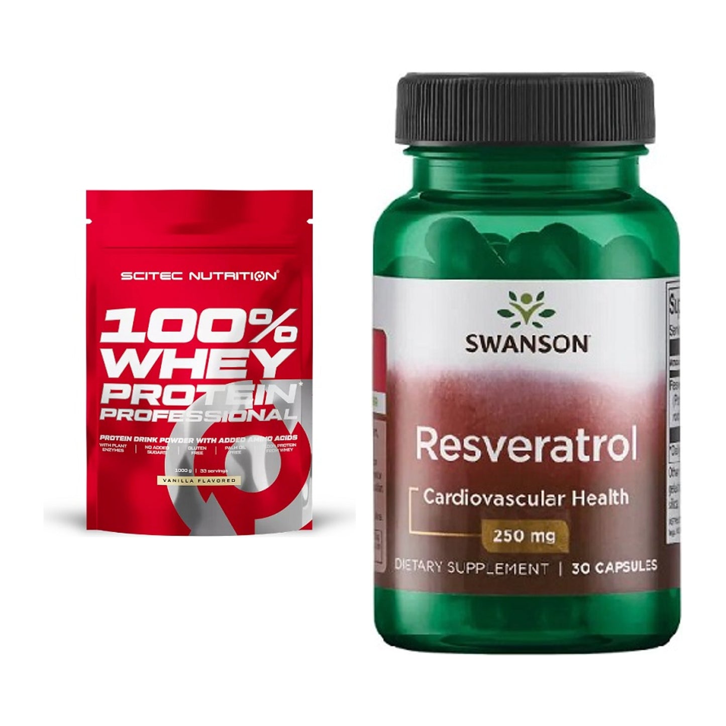 Basis-Set: Scitec 100% Whey Protein + Swanson Resveratrol – alle enthaltenen Artikel