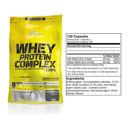 Basis-Set: Olimp Whey Protein Complex 100% + GN Zinc Citrate 120 Tabl. – alle enthaltenen Artikel