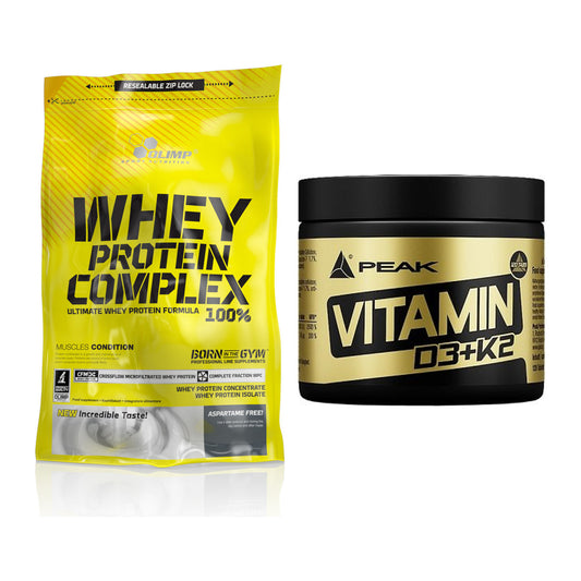 Basis-Set: Olimp Whey Protein Complex + Peak Vitamin D3+K2 120 Tabl. – alle enthaltenen Artikel