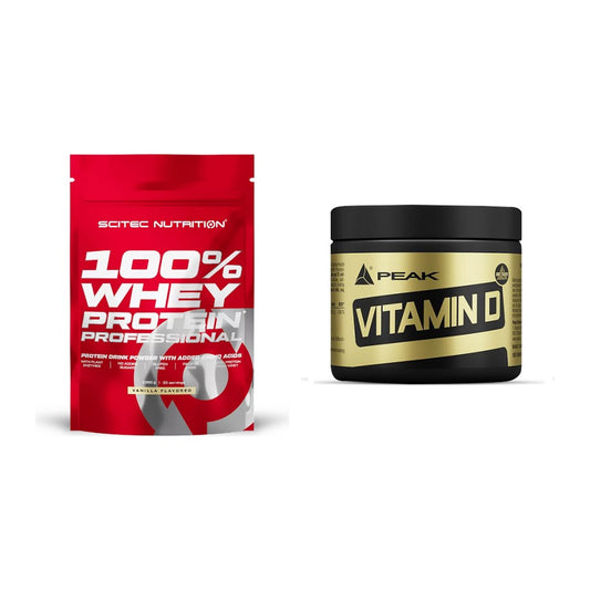 Basis-Set: Scitec 100% Whey Protein + Peak Vitamin D 180 Tabl. – alle enthaltenen Artikel