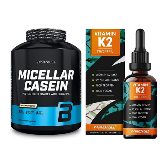 Basis-Set: BioTech Micellar Casein + ProFuel Vitamin K2 (1800 Tropfen) – alle enthaltenen Artikel