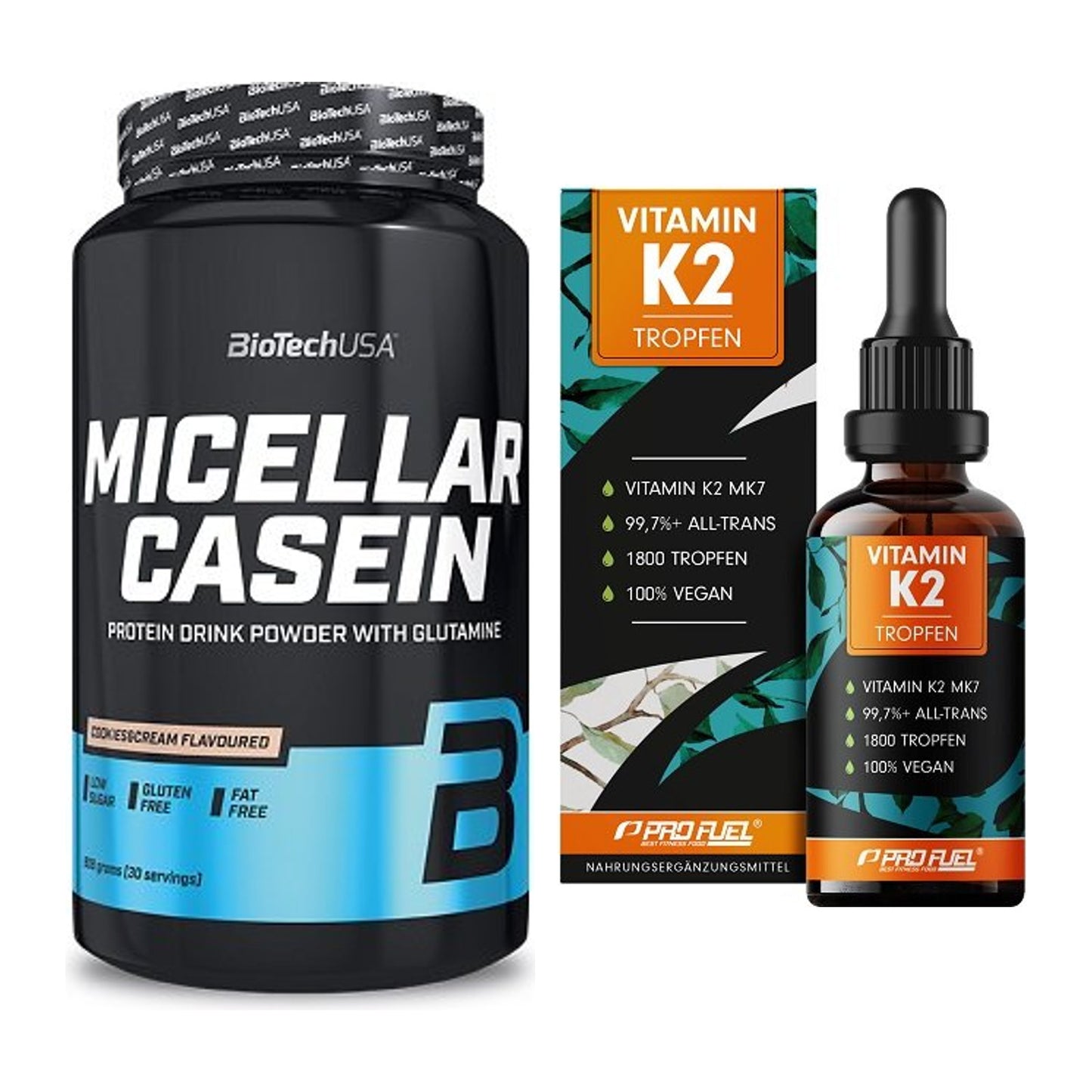 Basis-Set: BioTech Micellar Casein + ProFuel Vitamin K2 (1800 Tropfen) – alle enthaltenen Artikel