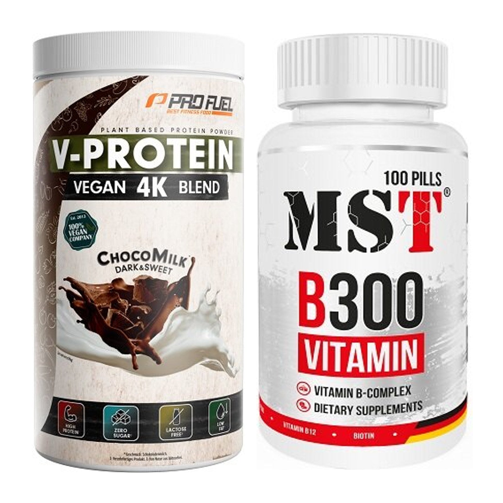 Basis-Set: ProFuel V-PROTEIN vegan 4K + MST B300 B-Complex 100 Pills – alle enthaltenen Artikel
