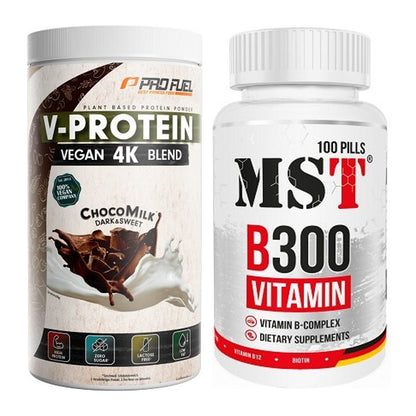 Basis-Set: ProFuel V-PROTEIN vegan 4K + MST B300 B-Complex 100 Pills – alle enthaltenen Artikel