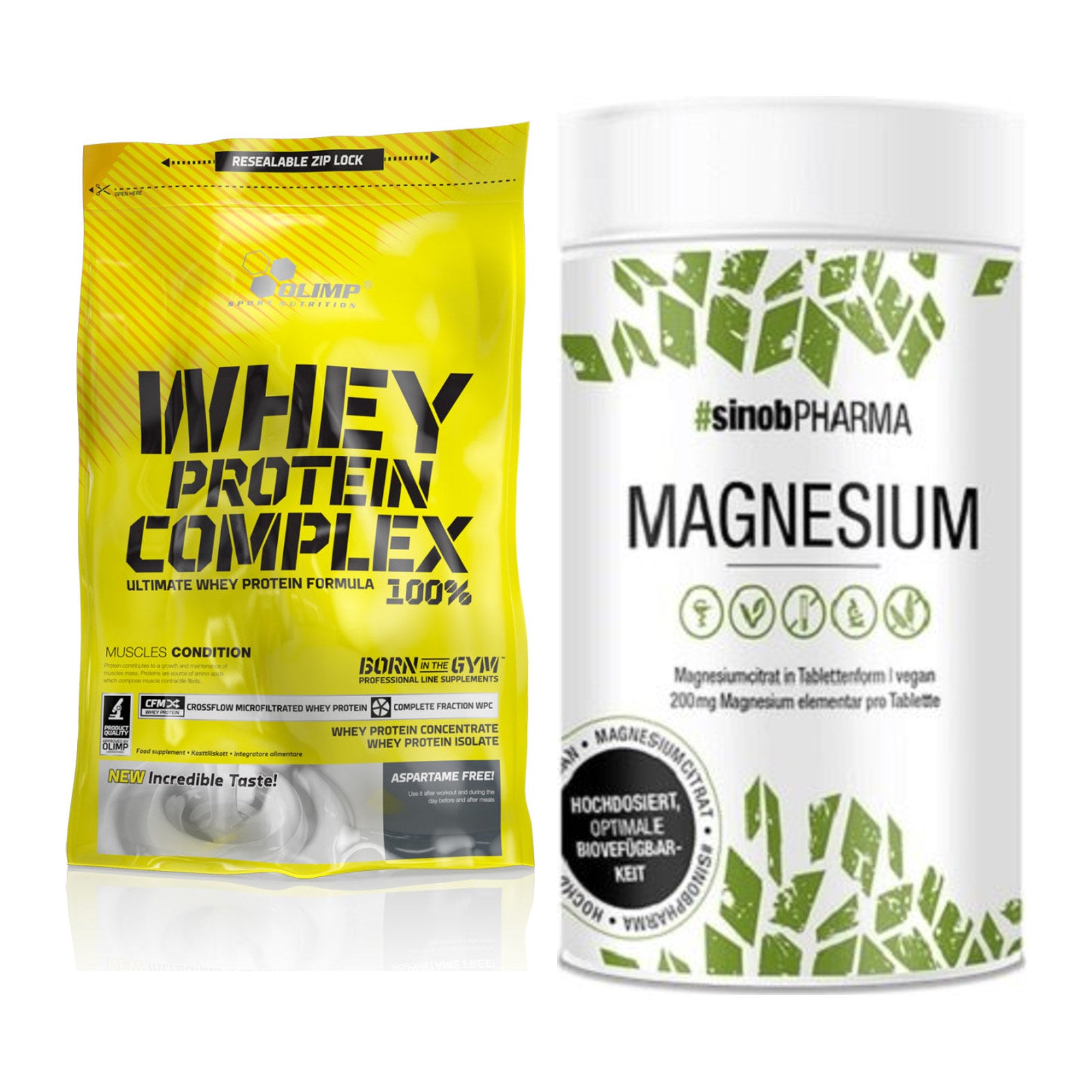 Basis-Set: Olimp Whey Protein Complex 100% + Sinob Magnesium Citrat – alle enthaltenen Artikel