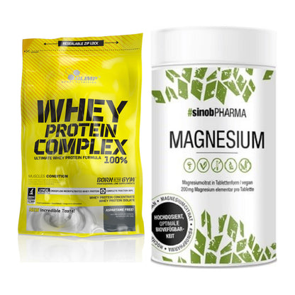 Basis-Set: Olimp Whey Protein Complex 100% + Sinob Magnesium Citrat – alle enthaltenen Artikel