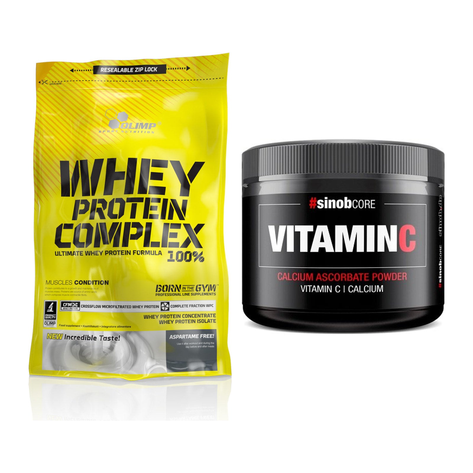 Basis-Set: Olimp Whey Protein Complex + Sinob Vitamin C Calcium – alle enthaltenen Artikel