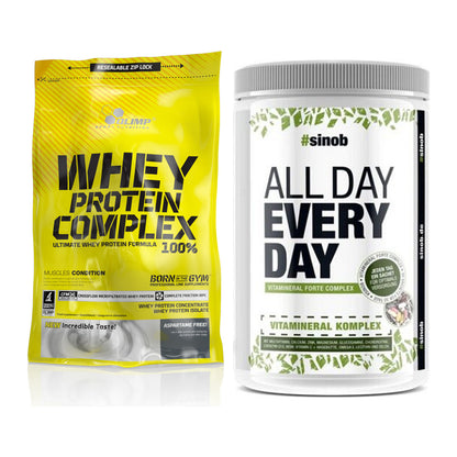 Basis-Set: Olimp Whey Protein Complex + Sinob All Day Every Day 30 – alle enthaltenen Artikel