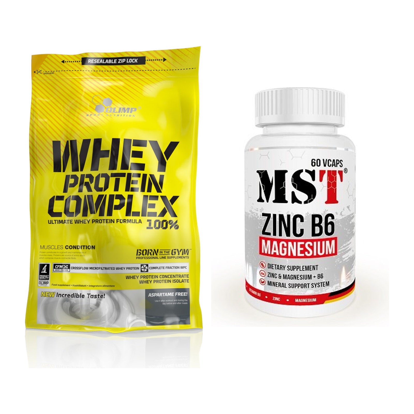 Basis-Set: Olimp Whey Protein Complex + MST Zinc + Magnesium + B6 60 – alle enthaltenen Artikel