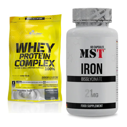 Basis-Set: Olimp Whey Protein Complex 100% + MST Iron Bisglycinate – alle enthaltenen Artikel