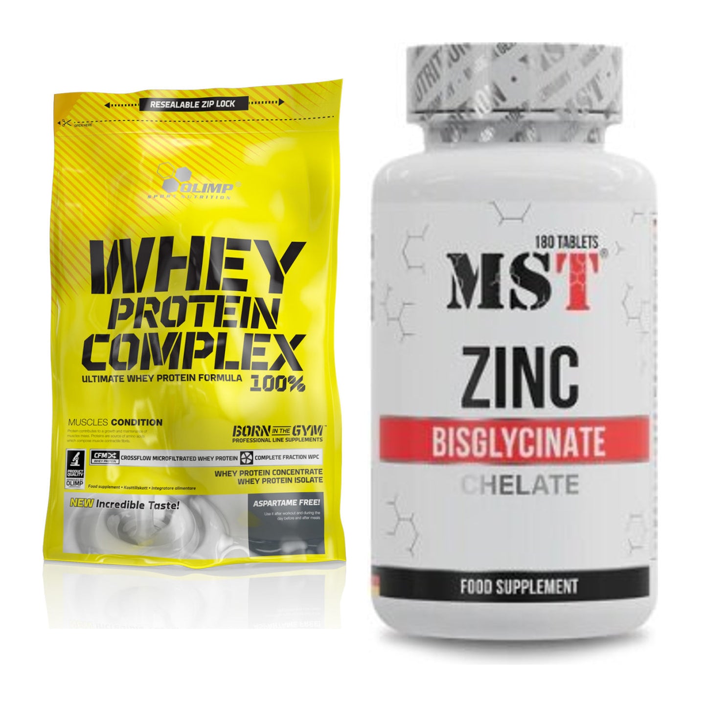 Basis-Set: Olimp Whey Protein Complex + MST Zinc Chelate – alle enthaltenen Artikel
