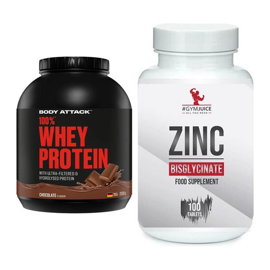 Basis-Set: Body Attack 100% Whey Protein + #GYMJUICE ZINC Bisglycinate – alle enthaltenen Artikel