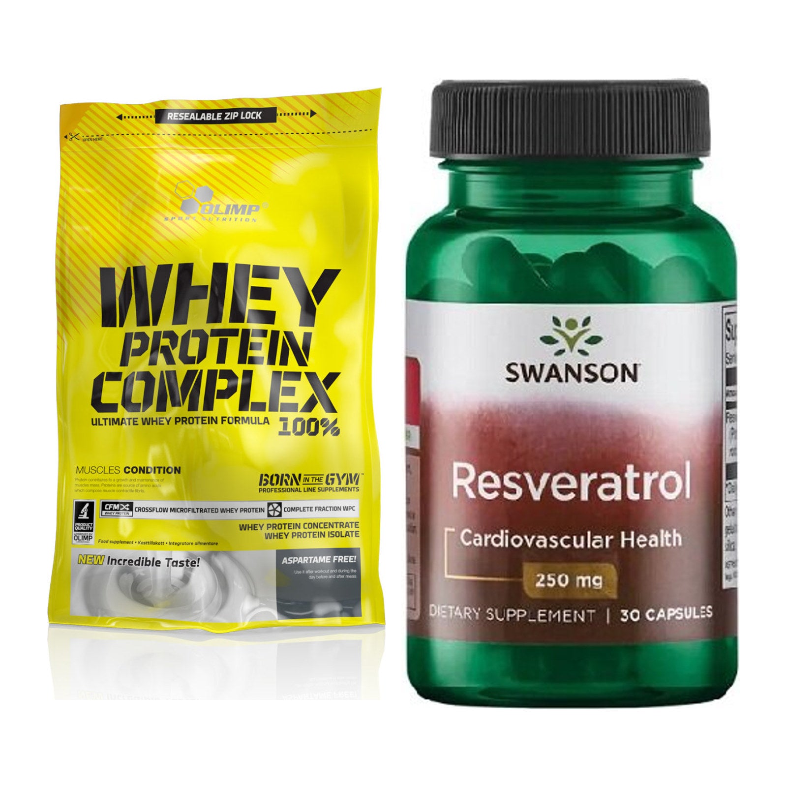 Basis-Set: Olimp Whey Protein Complex 100% + Swanson Resveratrol – alle enthaltenen Artikel