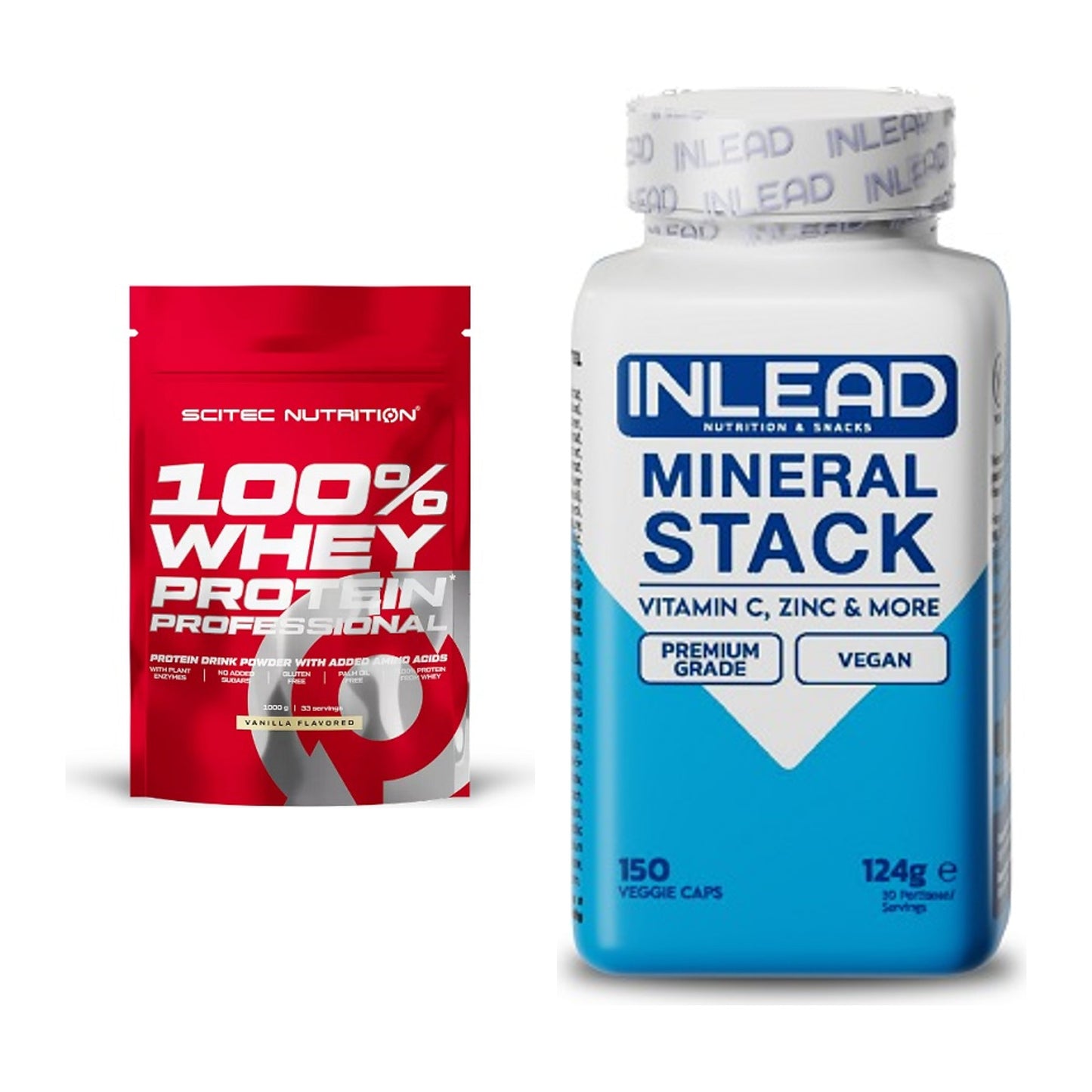 Basis-Set: Scitec 100% Whey Protein + INLEAD Mineral Stack – alle enthaltenen Artikel