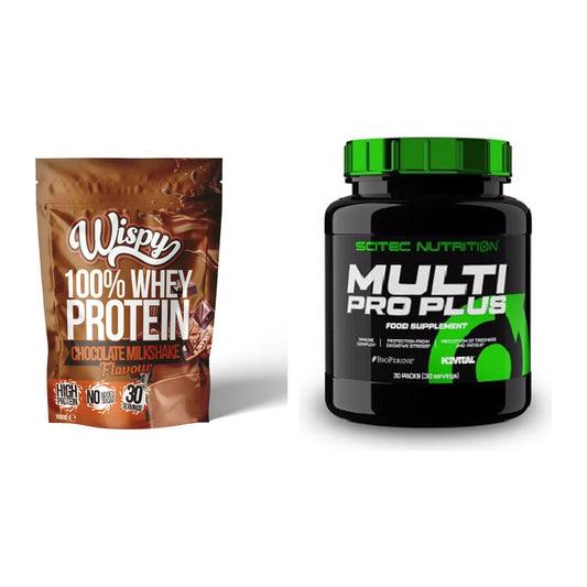Basis-Set: Wispy Whey 100% + Scitec Multi Pro Plus 30 Packs – alle enthaltenen Artikel