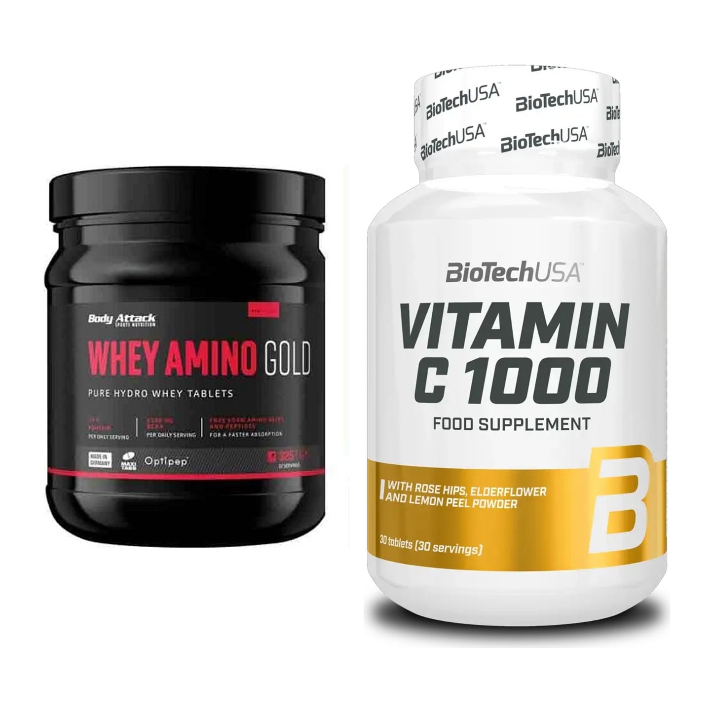 Basis-Set: Body Attack Whey Amino Gold + BioTech Vitamin C 1000 30 – alle enthaltenen Artikel