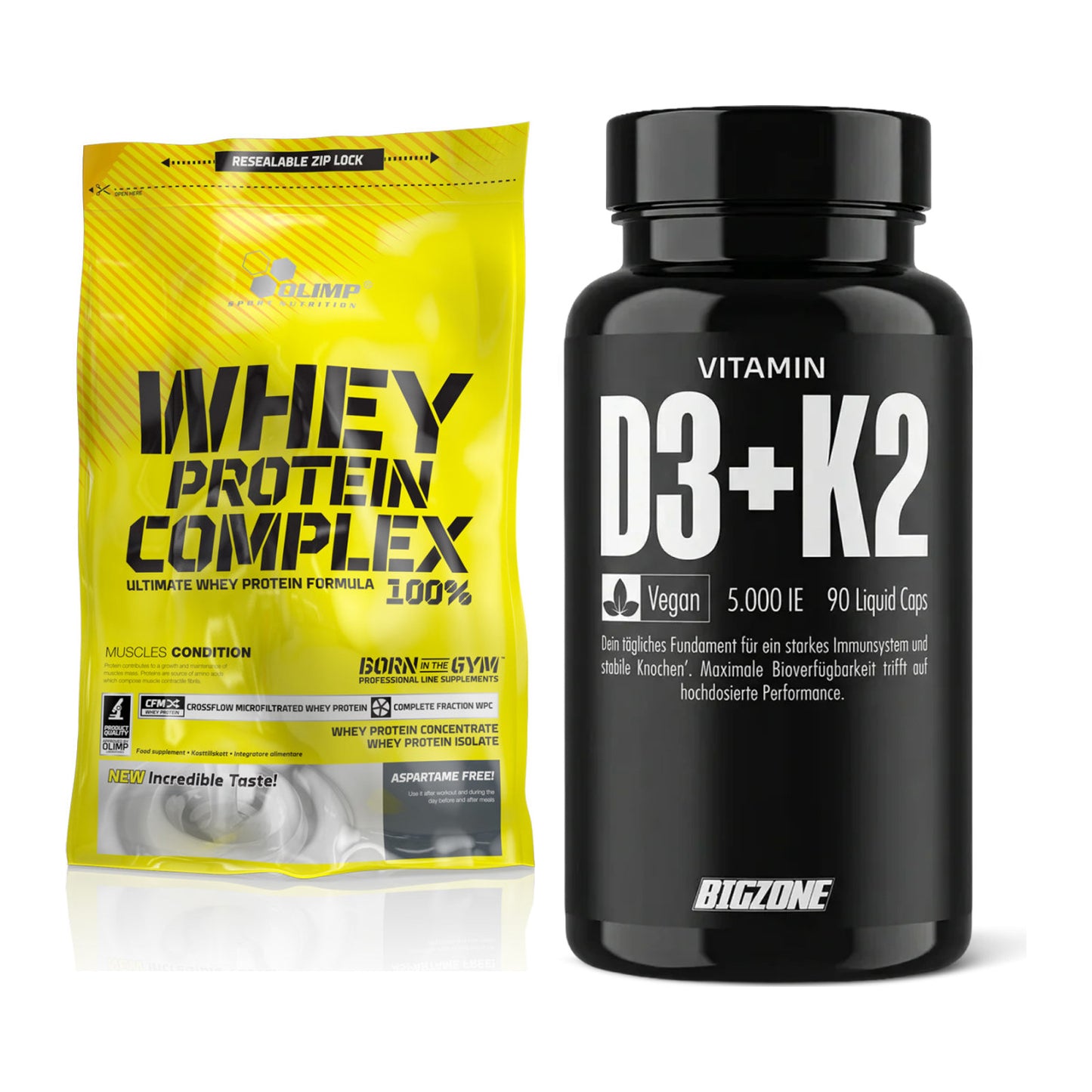 Basis-Set: Olimp Whey Protein Complex 100% + Big Zone Vitamin D3 + K2 – alle enthaltenen Artikel
