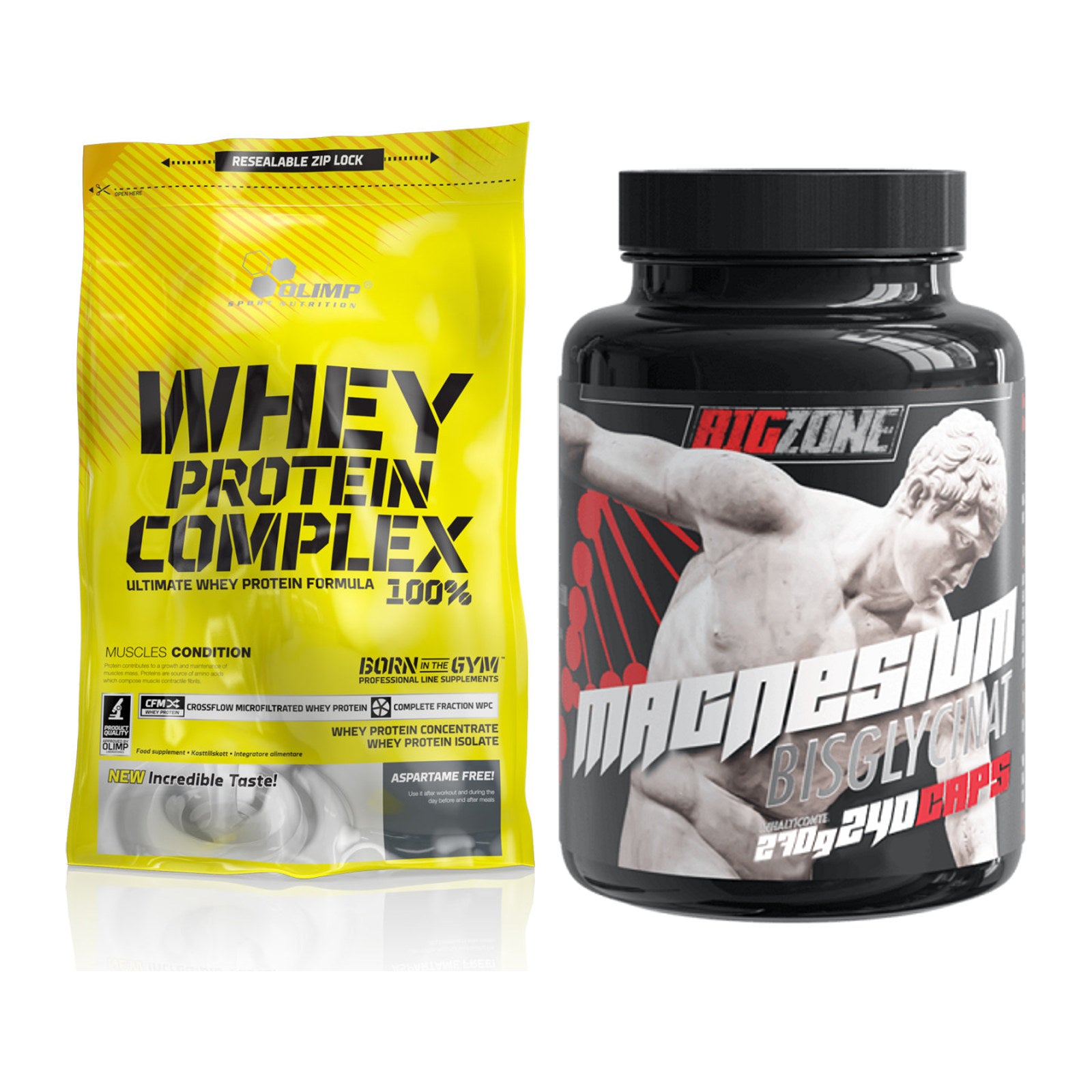 Basis-Set: Olimp Whey Protein Complex + Big Zone Magnesium – alle enthaltenen Artikel