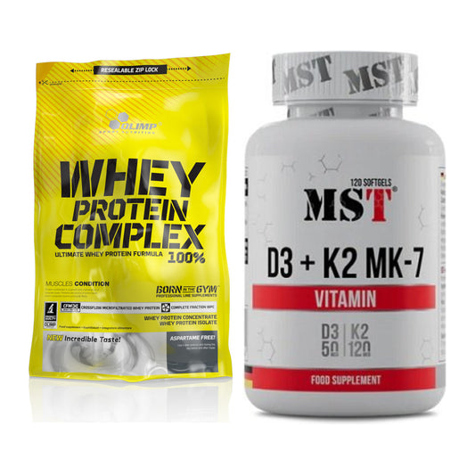 Grundsæt: Olimp Whey Protein Complex + MST Vitamin D3 + K2 + MK-7 - alle varer inkluderet
