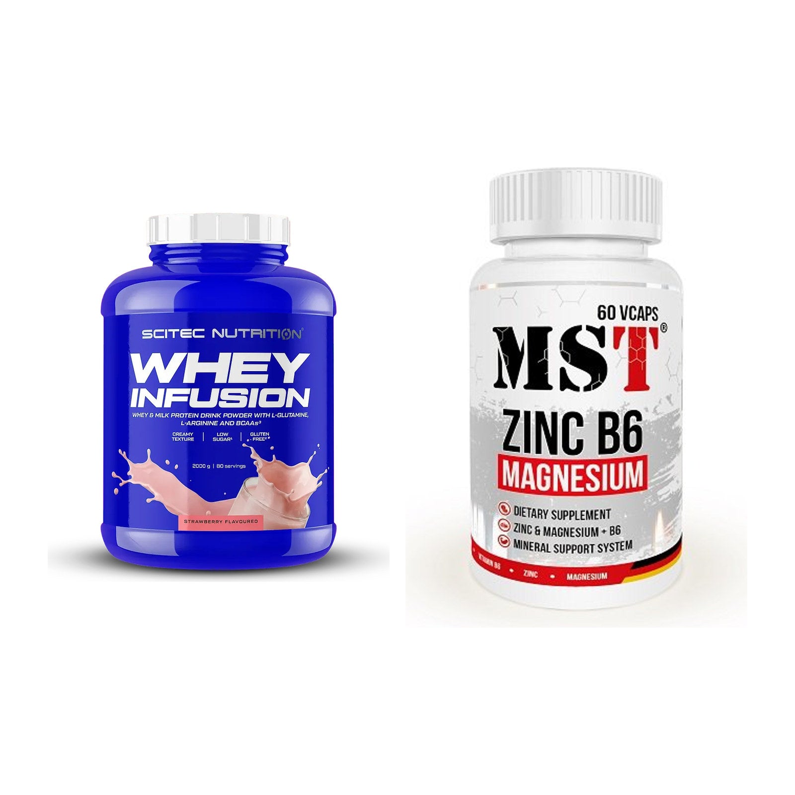 Basis-Set: Scitec Whey Infusion + MST Zinc + Magnesium + B6 60 – alle enthaltenen Artikel