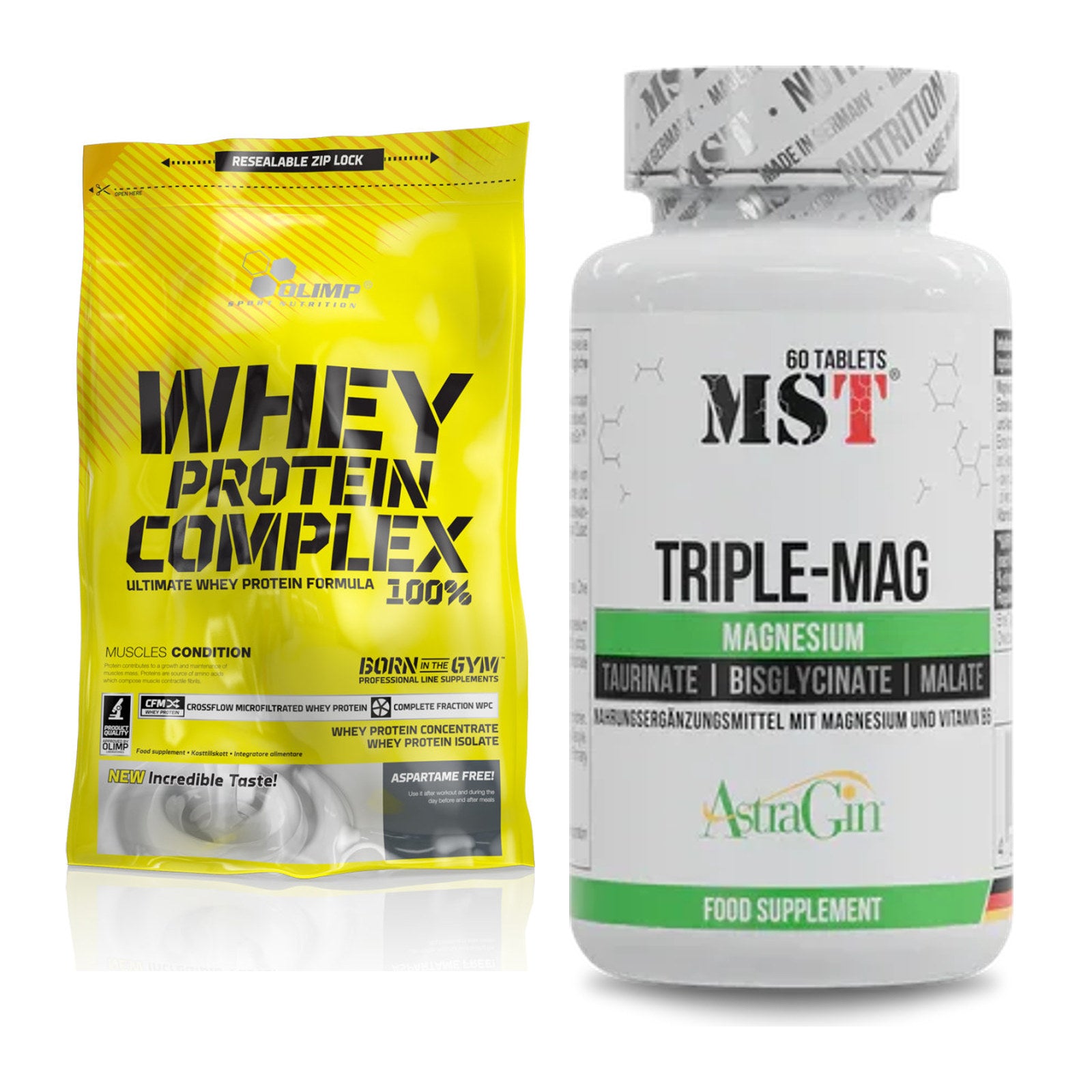 Basis-Set: Olimp Whey Protein Complex 100% + MST Tripple Mag – alle enthaltenen Artikel
